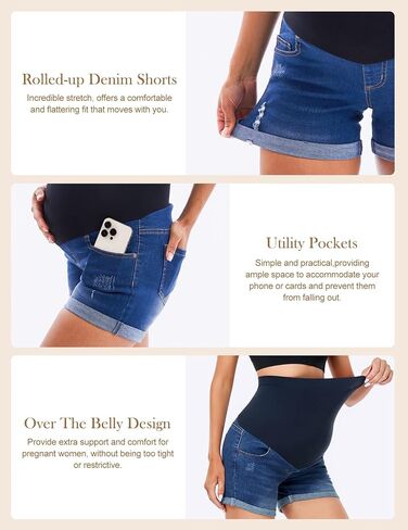 HOFISH Womens Maternity Jeans Shorts Over The Belly Stretchy Comfy Denim Pants Casual Workout Pregnancy Shorts in Saudi Arabia