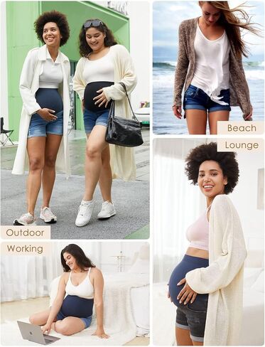 HOFISH Womens Maternity Jeans Shorts Over The Belly Stretchy Comfy Denim Pants Casual Workout Pregnancy Shorts in Saudi Arabia