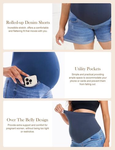 HOFISH Womens Maternity Jeans Shorts Over The Belly Stretchy Comfy Denim Pants Casual Workout Pregnancy Shorts in Saudi Arabia