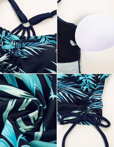 Maacie Maternity Athletic Tankini Swimsuits Two Piece Floral Print Ruched Tops with Shorts in Saudi Arabia