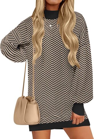 ZESICA Women's 2024 Fall Turtleneck Sweaters Dress Oversized Long Lantern Sleeve Casual Knit Pullover Short Dresses in Saudi Arabia
