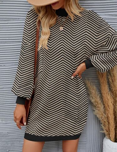 ZESICA Women's 2024 Fall Turtleneck Sweaters Dress Oversized Long Lantern Sleeve Casual Knit Pullover Short Dresses in Saudi Arabia