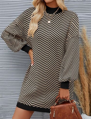 ZESICA Women's 2024 Fall Turtleneck Sweaters Dress Oversized Long Lantern Sleeve Casual Knit Pullover Short Dresses in Saudi Arabia