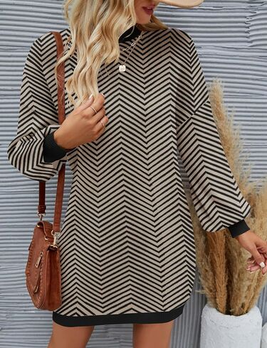 ZESICA Women's 2024 Fall Turtleneck Sweaters Dress Oversized Long Lantern Sleeve Casual Knit Pullover Short Dresses in Saudi Arabia