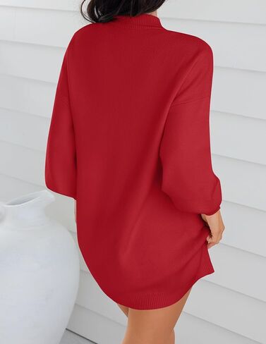 ZESICA Women's 2024 Fall Turtleneck Sweaters Dress Oversized Long Lantern Sleeve Casual Knit Pullover Short Dresses in Saudi Arabia