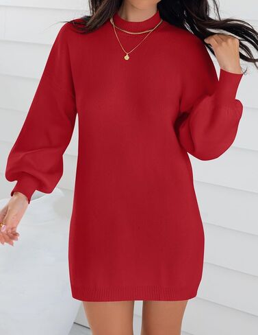 ZESICA Women's 2024 Fall Turtleneck Sweaters Dress Oversized Long Lantern Sleeve Casual Knit Pullover Short Dresses in Saudi Arabia
