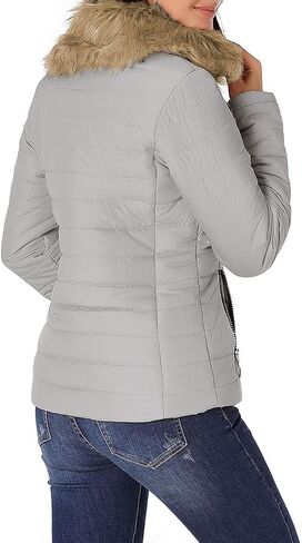 Vetinee Women Casual Faux Fur Lapel Zip Pockets Quilted Parka Jacket Puffer Coat in Saudi Arabia
