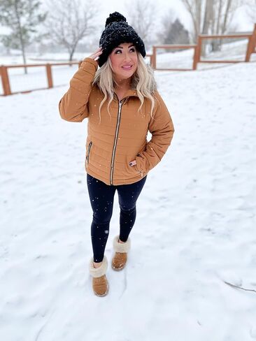 Vetinee Women Casual Faux Fur Lapel Zip Pockets Quilted Parka Jacket Puffer Coat in Kuwait