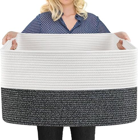 Extra Large Toy Box, 23.6" x 15.7" x 14.1" Rectangle Blanket Basket Living Room, Woven Cotton Rope Basket for Toys, Wicker Toy Storage Organizer Bin, Living Room Playroom Organizations in Kuwait