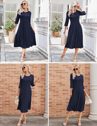 HOTOUCH Women's 3/4 Sleeve A-line and Flare Midi Long Dress in Saudi Arabia