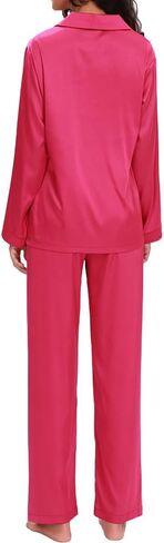 Women Satin PJS Womens Long Sleeve Soft Button Down Sleepwear with Pockets Casual 2 Piece Lounge Set Homewear in Saudi Arabia