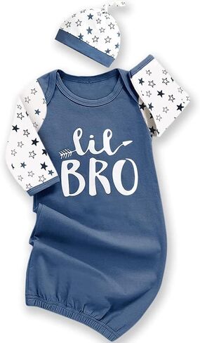 AMAWMW Newborn Baby Girl Little Sister Sleeper Gown Stripe Long Sleeve Nightgown Pajamas Gifts Stuff Essential Outfit in Kuwait