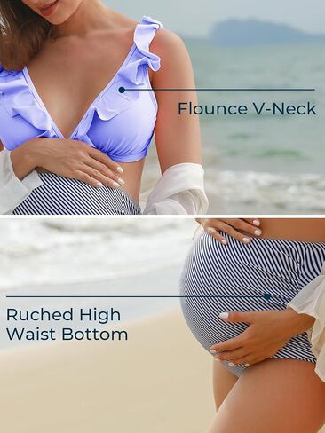 Summer Mae Maternity High Waist Swimsuit Two Piece Ruffle Bikini Bathing Suit Floral V-Neck Pregnancy Swimwear in Saudi Arabia