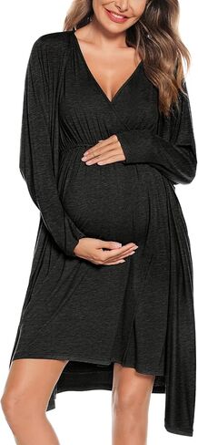 SWOMOG Women Maternity Nursing Gown and Robe Set 3 in 1 Labor Delivery Nursing Nightgown for Breastfeeding Hospital Bathrobe in Saudi Arabia