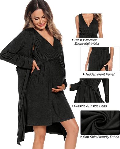 SWOMOG Women Maternity Nursing Gown and Robe Set 3 in 1 Labor Delivery Nursing Nightgown for Breastfeeding Hospital Bathrobe in Saudi Arabia