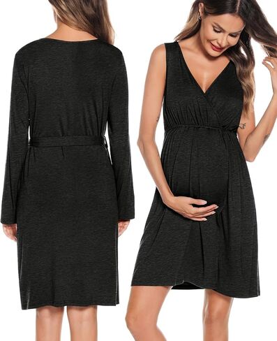 SWOMOG Women Maternity Nursing Gown and Robe Set 3 in 1 Labor Delivery Nursing Nightgown for Breastfeeding Hospital Bathrobe in Saudi Arabia