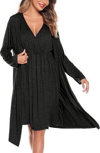 SWOMOG Women Maternity Nursing Gown and Robe Set 3 in 1 Labor Delivery Nursing Nightgown for Breastfeeding Hospital Bathrobe in Saudi Arabia