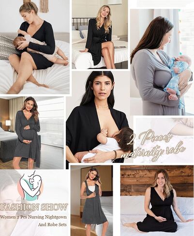 SWOMOG Women Maternity Nursing Gown and Robe Set 3 in 1 Labor Delivery Nursing Nightgown for Breastfeeding Hospital Bathrobe in Saudi Arabia