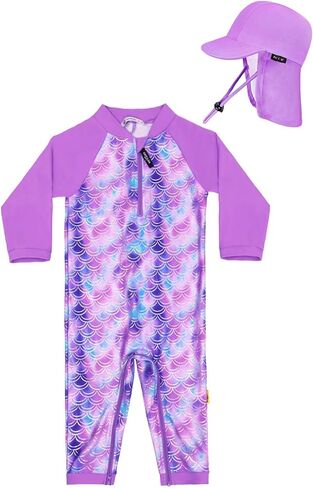 weVSwe Baby Swimsuit Girl Rash Guards Sun Protection Infant Long Slevee Bathing Suit Quick Dry with Sun Hat 0-3 Years in Kuwait