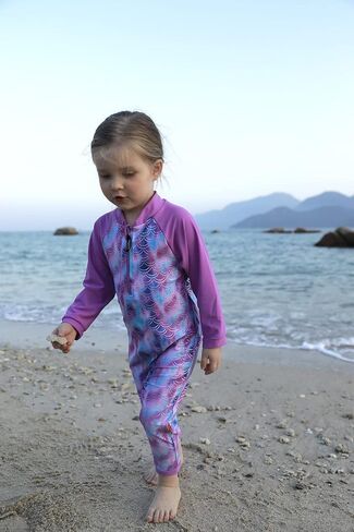 weVSwe Baby Swimsuit Girl Rash Guards Sun Protection Infant Long Slevee Bathing Suit Quick Dry with Sun Hat 0-3 Years in Kuwait