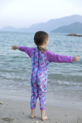 weVSwe Baby Swimsuit Girl Rash Guards Sun Protection Infant Long Slevee Bathing Suit Quick Dry with Sun Hat 0-3 Years in Kuwait