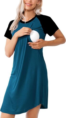 Women Sleepshirts 3 in 1 Labor/Maternity/Nursing Nightgown Short Sleeve Breastfeeding Sleep Dress XS-3XL in Saudi Arabia