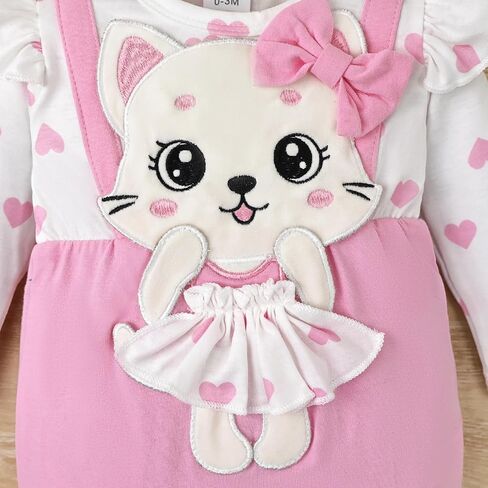 Baby Girl Clothes Newborn Romper Cute Cat Ruffled Long Sleeve Love Fall Winter Outfits with Bow Headband 0-18 Months in Saudi Arabia