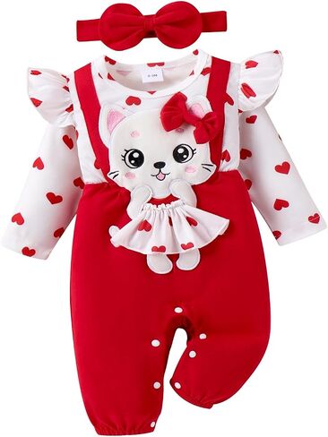 Baby Girl Clothes Newborn Romper Cute Cat Ruffled Long Sleeve Love Fall Winter Outfits with Bow Headband 0-18 Months in Saudi Arabia