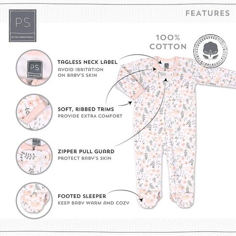 ملابس نوم للأطفال من The Peanutshell للفتيات، بيجامة بأقدام للفتيات حديثي الولادة حتى 9 أشهر، ملابس زهرية وردية للأطفال، عبوة من 3 قطع in Kuwait
