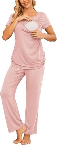 Ekouaer Women Maternity Nursing Pajama Set Breastfeeding Sleepwear Set Short Sleeve Top & Pants Postpartum Pajamas in Saudi Arabia