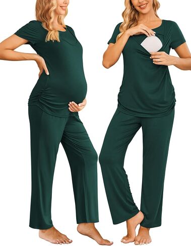 Ekouaer Women Maternity Nursing Pajama Set Breastfeeding Sleepwear Set Short Sleeve Top & Pants Postpartum Pajamas in Saudi Arabia