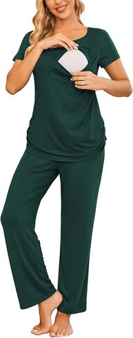 Ekouaer Women Maternity Nursing Pajama Set Breastfeeding Sleepwear Set Short Sleeve Top & Pants Postpartum Pajamas in Saudi Arabia