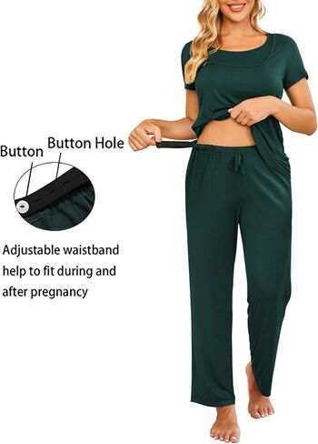 Ekouaer Women Maternity Nursing Pajama Set Breastfeeding Sleepwear Set Short Sleeve Top & Pants Postpartum Pajamas in Saudi Arabia
