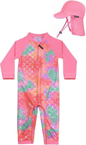 weVSwe Baby Swimsuit Girl Rash Guards Sun Protection Infant Long Slevee Bathing Suit Quick Dry with Sun Hat 0-3 Years in Kuwait