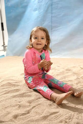 weVSwe Baby Swimsuit Girl Rash Guards Sun Protection Infant Long Slevee Bathing Suit Quick Dry with Sun Hat 0-3 Years in Kuwait