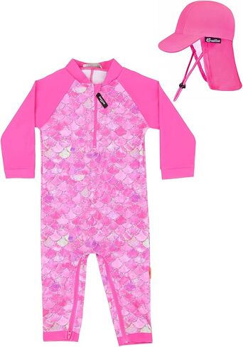 weVSwe Baby Swimsuit Girl Rash Guards Sun Protection Infant Long Slevee Bathing Suit Quick Dry with Sun Hat 0-3 Years in Kuwait