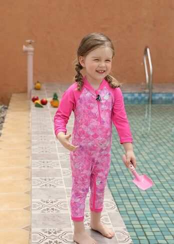 weVSwe Baby Swimsuit Girl Rash Guards Sun Protection Infant Long Slevee Bathing Suit Quick Dry with Sun Hat 0-3 Years in Kuwait