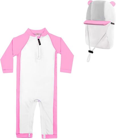 weVSwe Baby Swimsuit Girl Rash Guards Sun Protection Infant Long Slevee Bathing Suit Quick Dry with Sun Hat 0-3 Years in Kuwait