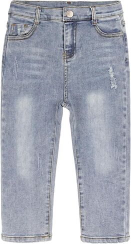KIDSCOOL SPACE Boy Girl Jeans,Little Big Kid Ripped Elastic Band Inside Simple Denim Pants in Kuwait