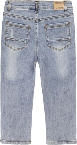 KIDSCOOL SPACE Boy Girl Jeans,Little Big Kid Ripped Elastic Band Inside Simple Denim Pants in Kuwait