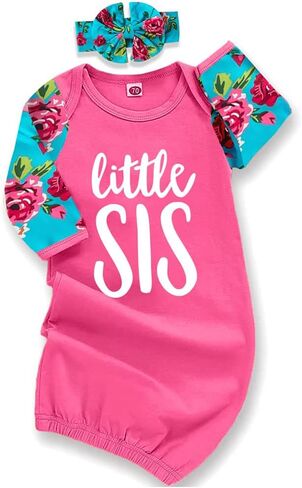 AMAWMW Newborn Baby Girl Little Sister Sleeper Gown Stripe Long Sleeve Nightgown Pajamas Gifts Stuff Essential Outfit in Kuwait