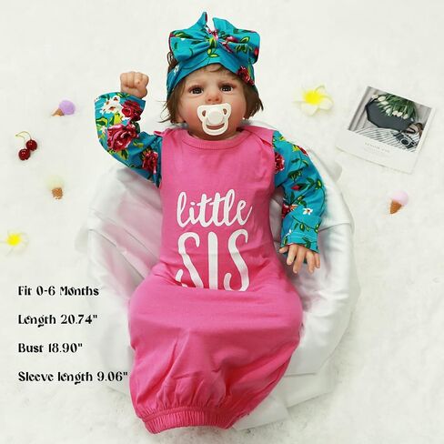 AMAWMW Newborn Baby Girl Little Sister Sleeper Gown Stripe Long Sleeve Nightgown Pajamas Gifts Stuff Essential Outfit in Kuwait