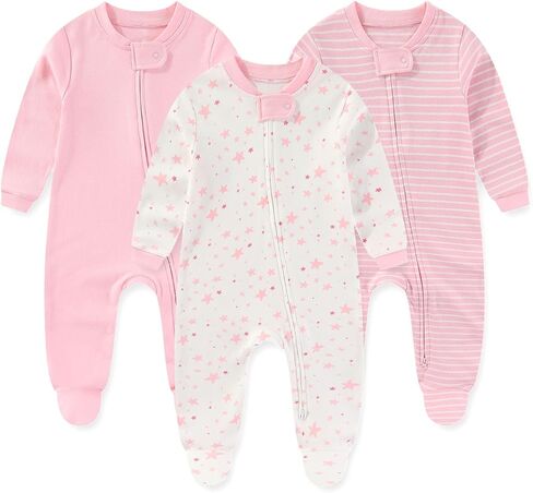 Unisex Zipper Baby Footies Rompers Long Sleeve 3 Pack Infant Boy Girl Jumpsuits 0-12Months Babies Outfits in Kuwait