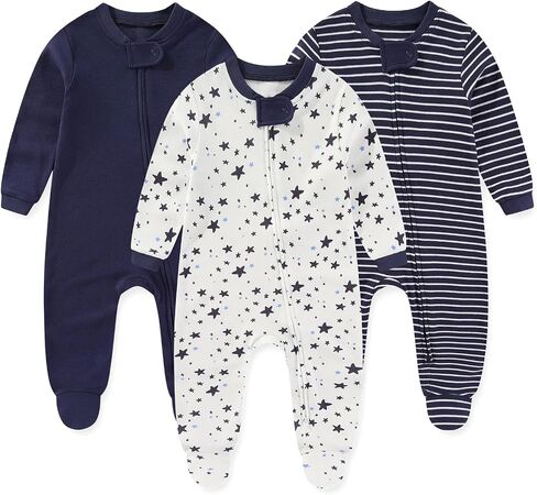 Unisex Zipper Baby Footies Rompers Long Sleeve 3 Pack Infant Boy Girl Jumpsuits 0-12Months Babies Outfits in Kuwait