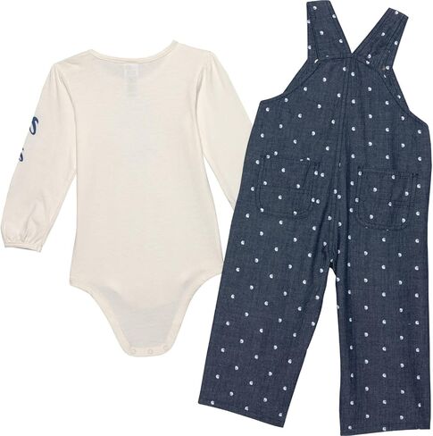 Carhartt Baby Girl, Infant, Newborn Long Sleeve T-shirt and Print Chambray Overall 2 piece set, Chambray Medium Wash Denim - 12 Month in Saudi Arabia