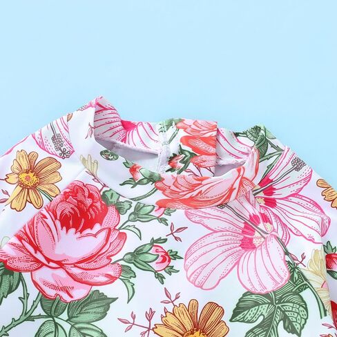 Infant Baby Girl Swimsuit One-Piece Long Sleeve Rash Guard with Hat Set Floral Zipper Bathing Suit Leopard Beach Wear in Kuwait