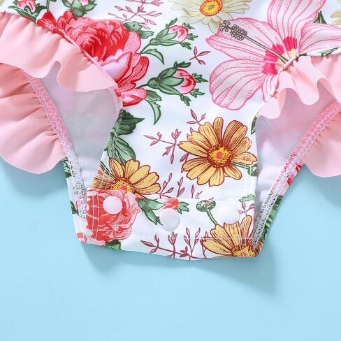 Infant Baby Girl Swimsuit One-Piece Long Sleeve Rash Guard with Hat Set Floral Zipper Bathing Suit Leopard Beach Wear in Kuwait