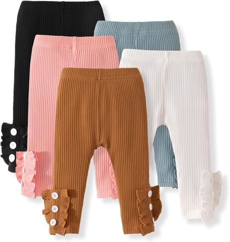 U·nikaka Toddler and Baby Girl Stretchy Flare Pants with Ruffle Fleece Pants and Leggings 5-Pack in Kuwait