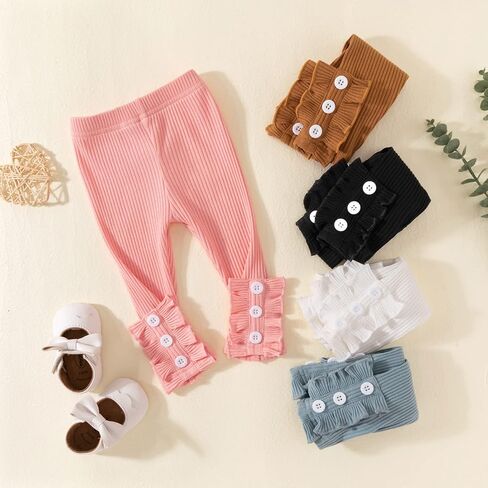 U·nikaka Toddler and Baby Girl Stretchy Flare Pants with Ruffle Fleece Pants and Leggings 5-Pack in Kuwait