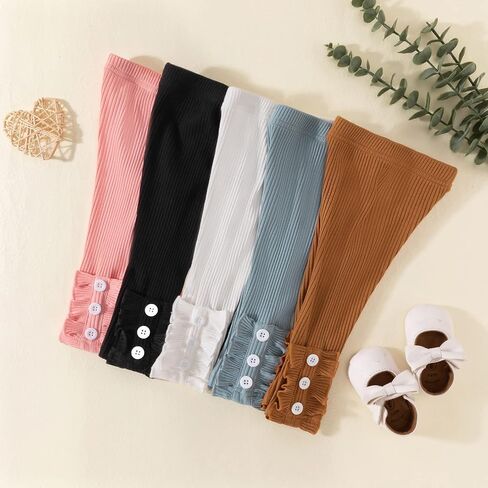 U·nikaka Toddler and Baby Girl Stretchy Flare Pants with Ruffle Fleece Pants and Leggings 5-Pack in Kuwait